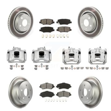 Front Rear Disc Brake Caliper Coat Rotors Semi-Metallic Pad Kit (10Pc) For Jeep Wrangler KCG-101096S