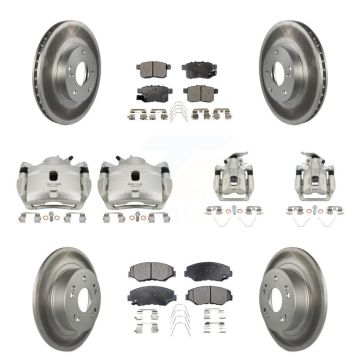Front Rear Disc Brake Caliper Coat Rotor & Semi-Metallic Pad Kit (10Pc) For Honda Accord KCG-101097P