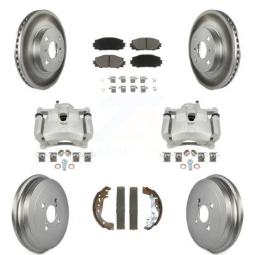 Front Rear Disc Brake Caliper Coated Rotors Drum Ceramic Pads Kit (8Pc) For Toyota Yaris KCG-101107C