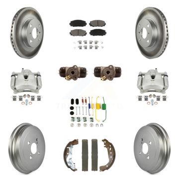 Front Rear Disc Brake Caliper Coated Rotor Drum Ceramic Pad Shoe Cylinder Kit (11Pc) For KCG-101108C