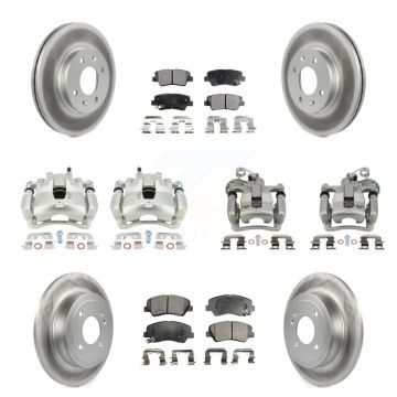 Front Rear Disc Brake Caliper Coat Rotor Semi-Metallic Pad Kit (10Pc) For Hyundai Accent KCG-101108P