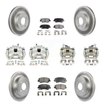Front Rear Disc Brake Caliper Coated Rotors And Semi-Metallic Pad Kit (10Pc) For Kia Rio KCG-101110P