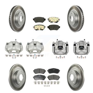 Front Rear Disc Brake Caliper Coated Rotors And Semi-Metallic Pad Kit (10Pc) For Mazda 6 KCG-101112P