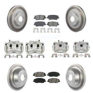 Front Rear Brake Caliper Coat Rotor Semi-Metallic Pad Kit (10Pc) For Hyundai Santa Fe XL KCG-101117S