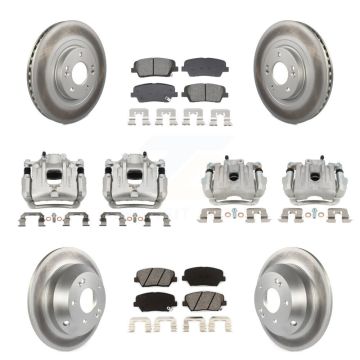 Front Rear Disc Brake Caliper Coat Rotors & Semi-Metallic Pad Kit (10Pc) For Kia Sorento KCG-101118S