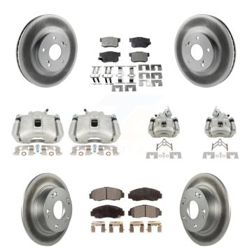 Front Rear Disc Brake Caliper Coated Rotors And Ceramic Pads Kit (10Pc) For Honda Accord KCG-101120T