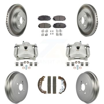 Front Rear Brake Caliper Coated Rotors Drum Semi-Metallic Pad Kit (8Pc) For Toyota Yaris KCG-101127P