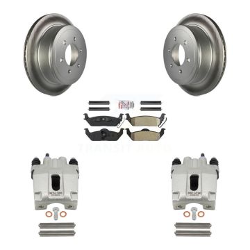 Rear Disc Brake Caliper Coat Rotors Semi-Metallic Pad Kit For Ford F-150 Lincoln Mark LT KCG-101130N