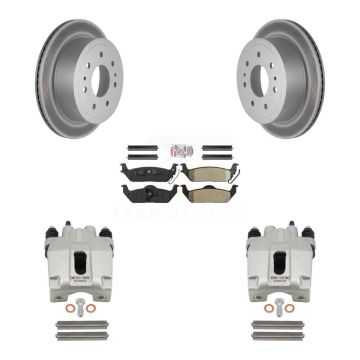 Rear Disc Brake Caliper Coat Rotors Semi-Metallic Pad Kit For Ford F-150 Lincoln Mark LT KCG-101131N