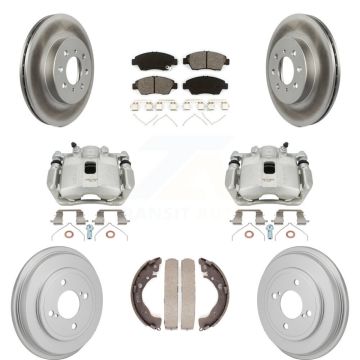 Front Rear Disc Brake Caliper Coat Rotors Drum Semi-Metallic Pad Kit (8Pc) For Honda Fit KCG-101137S