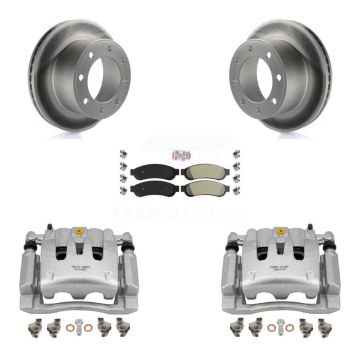 Rear Disc Brake Caliper Coat Rotor Semi-Metallic Pad Kit For Ford F-250 Super Duty F-350 KCG-101141N