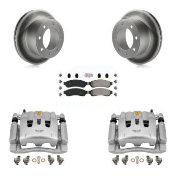 Rear Disc Brake Caliper Coat Rotor Semi-Metallic Pad Kit For Ford F-250 Super Duty F-350 KCG-101142N
