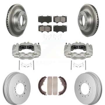 Front Rear Brake Caliper Coated Rotor Drum Semi-Metallic Pad Kit (8Pc) For Toyota Tacoma KCG-101142S