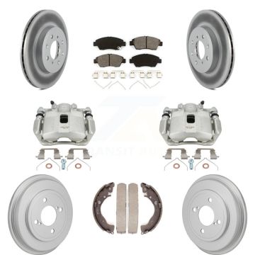 Front Rear Brake Caliper Coat Rotor Drum Semi-Metallic Pad Kit (8Pc) For 15-20 Honda Fit KCG-101143S
