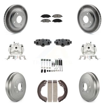 Front Rear Brake Caliper Coat Rotor Drum Semi-Metallic Pad Shoe Cylinder Hardware Kit (11Pc) For KCG