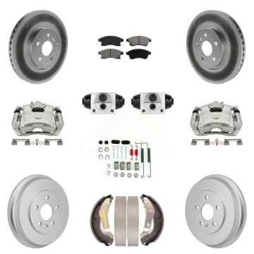 Front Rear Brake Caliper Coat Rotor Drum Semi-Metallic Pad Shoe Cylinder Hardware Kit (11Pc) For KCG