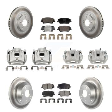 Front Rear Disc Brake Caliper Coat Rotors & Semi-Metallic Pad Kit (10Pc) For Kia Sorento KCG-101152P