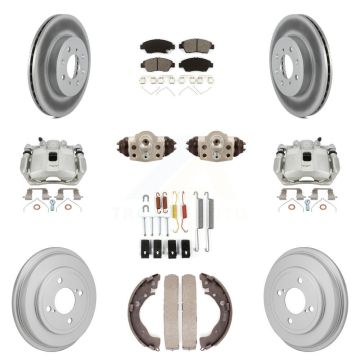 Front Rear Brake Caliper Coat Rotor Drum Semi-Metallic Pad Shoe Cylinder Hardware Kit (11Pc) For KCG