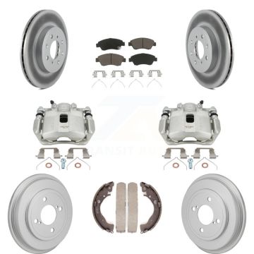 Front Rear Brake Caliper Coated Rotor Drum Ceramic Pad Kit (8Pc) For 2015-2020 Honda Fit KCG-101153C