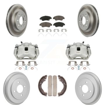 Front Rear Disc Brake Caliper Coated Rotors Drums Ceramic Pads Kit (8Pc) For Honda Fit KCG-101154C