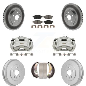Front Rear Brake Caliper Coated Rotors Drum Ceramic Pad Kit (8Pc) For Chevrolet Sonic RS KCG-101155C