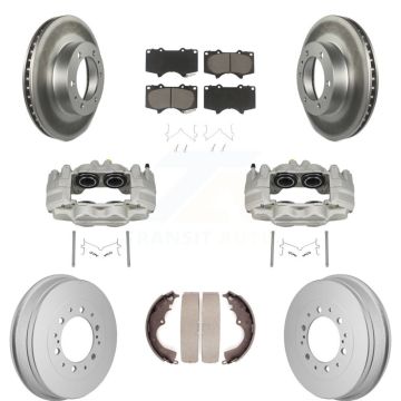 Front Rear Disc Brake Caliper Coated Rotors Drum Ceramic Pad Kit (8Pc) For Toyota Tacoma KCG-101159C
