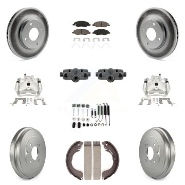 Front Rear Brake Caliper Coat Rotor Drum Ceramic Pad Shoe Cylinder Hardware Kit (11Pc) For KCG-10116