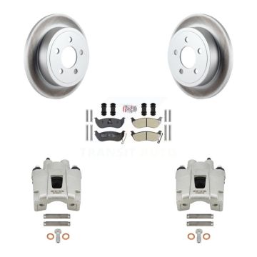 Rear Disc Brake Caliper Coat Rotors & Semi-Metallic Pad Kit For Jeep Liberty Wrangler TJ KCG-101170N