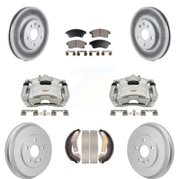 Front Rear Brake Caliper Coat Rotor Drum Semi-Metallic Pad Kit (8Pc) For Chevrolet Sonic KCG-101173P