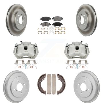 Front Rear Disc Brake Caliper Coated Rotors Drums Ceramic Pads Kit (8Pc) For Honda Fit KCG-101176T
