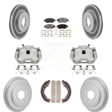 Front Rear Brake Caliper Coat Rotor Drum Semi-Metallic Pad Kit (8Pc) For 15-20 Honda Fit KCG-101178P