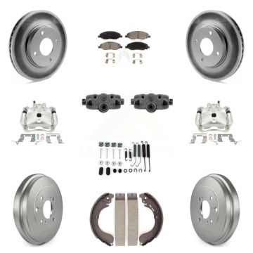 Front Rear Brake Caliper Coat Rotor Drum Semi-Metallic Pad Shoe Cylinder Hardware Kit (11Pc) For KCG