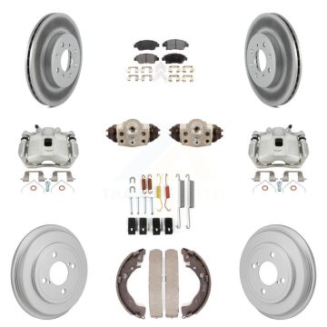 Front Rear Brake Caliper Coat Rotor Drum Semi-Metallic Pad Shoe Cylinder Hardware Kit (11Pc) For KCG