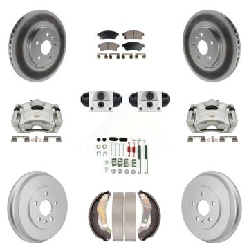 Front Rear Brake Caliper Coat Rotor Drum Semi-Metallic Pad Shoe Cylinder Hardware Kit (11Pc) For KCG