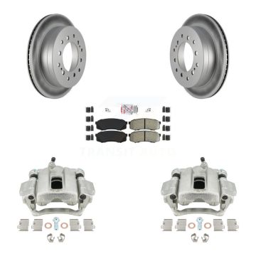 Rear Disc Brake Caliper Coat Rotors Semi-Metallic Pad Kit For Toyota Sequoia Lexus GX470 KCG-101197N