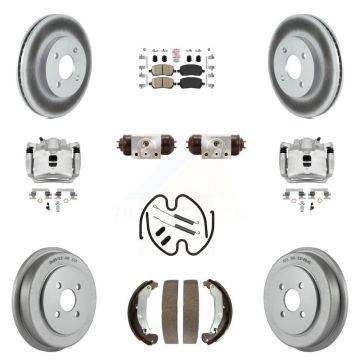 Front Rear Brake Caliper Coat Rotor Drum Ceramic Pad Shoe Cylinder Kit (11Pc) For Saturn KCG-101258N
