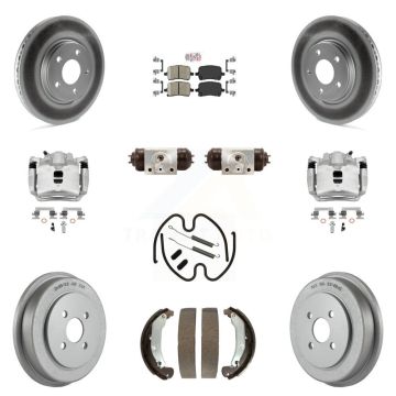 Front Rear Disc Brake Caliper Coated Rotor Drum Ceramic Pad Shoe Cylinder Kit (11Pc) For KCG-101259N