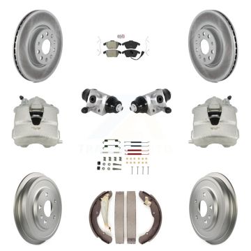 Front Rear Brake Caliper Coat Rotor Drum Semi-Metallic Pad Shoes Cylinder Kit (11Pc) For KCG-101261N