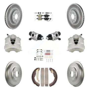 Front Rear Brake Caliper Coat Rotor Drum Semi-Metallic Pad Shoes Cylinder Kit (11Pc) For KCG-101263N