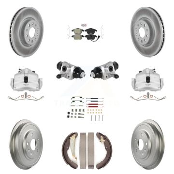 Front Rear Brake Caliper Coat Rotor Drum Semi-Metallic Pad Shoes Cylinder Kit (11Pc) For KCG-101266N