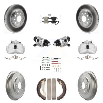 Front Rear Brake Caliper Coat Rotor Drum Semi-Metallic Pad Shoes Cylinder Kit (11Pc) For KCG-101267N