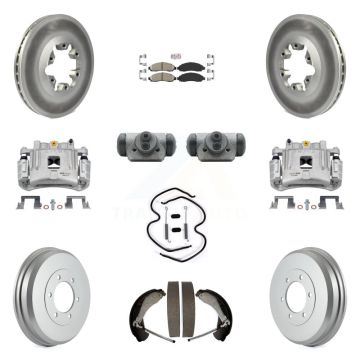 Front Rear Brake Caliper Coated Rotor Drum Ceramic Pad Shoes Cylinder Kit (11Pc) For GMC KCG-101271N