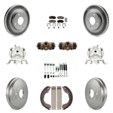 Front Rear Disc Brake Caliper Coated Rotor Drum Ceramic Pad Shoe Cylinder Kit (11Pc) For KCG-101276N