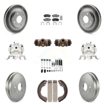Front Rear Disc Brake Caliper Coated Rotor Drum Ceramic Pad Shoe Cylinder Kit (11Pc) For KCG-101277N