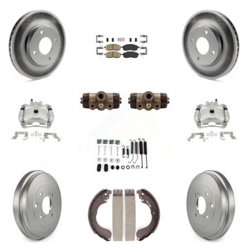 Front Rear Disc Brake Caliper Coated Rotor Drum Ceramic Pad Shoe Cylinder Kit (11Pc) For KCG-101289N