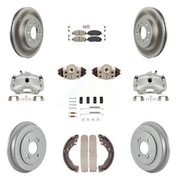 Front Rear Disc Brake Caliper Coated Rotor Drum Ceramic Pad Shoe Cylinder Kit (11Pc) For KCG-101292N