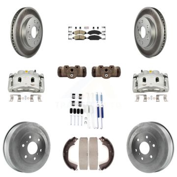 Front Rear Brake Caliper Coated Rotor Drum Ceramic Pad Shoes Cylinder Kit (11Pc) For GMC KCG-101294N