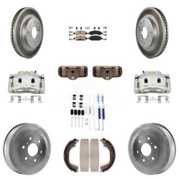 Front Rear Brake Caliper Coated Rotor Drum Ceramic Pad Shoes Cylinder Kit (11Pc) For GMC KCG-101295N