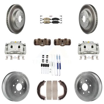 Front Rear Brake Caliper Coated Rotor Drum Ceramic Pad Shoes Cylinder Kit (11Pc) For GMC KCG-101296N