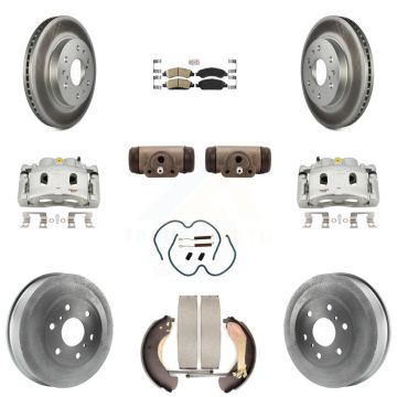 Front Rear Brake Caliper Coated Rotor Drum Ceramic Pad Shoe Cylinder Kit (11Pc) For 1500 KCG-101302N